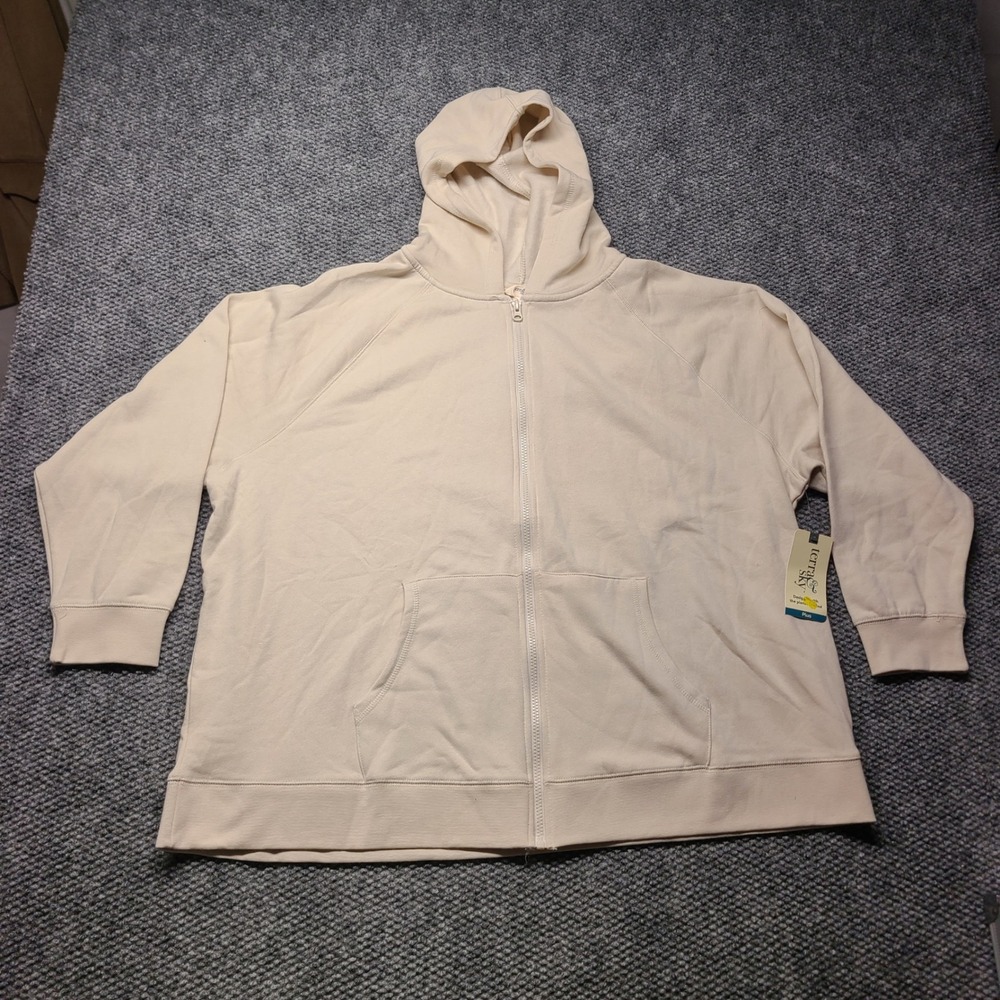 NEW Terra & Sky Women Plus 3X Beige Zip Front Hoodie Sweatshirt NWT